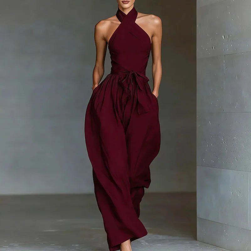 Crisscross neck jumpsuit