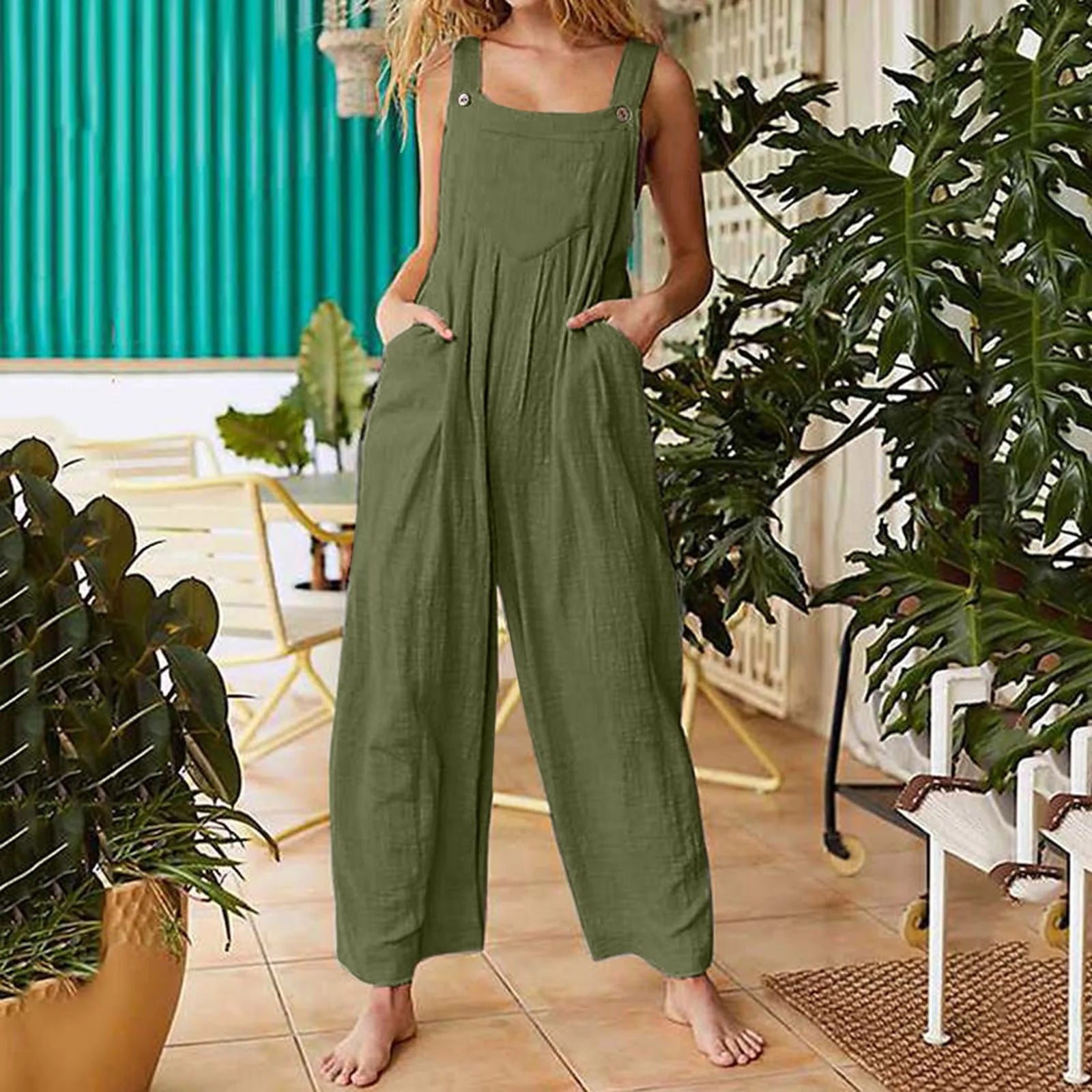 Olive green wide leg jumpsuit