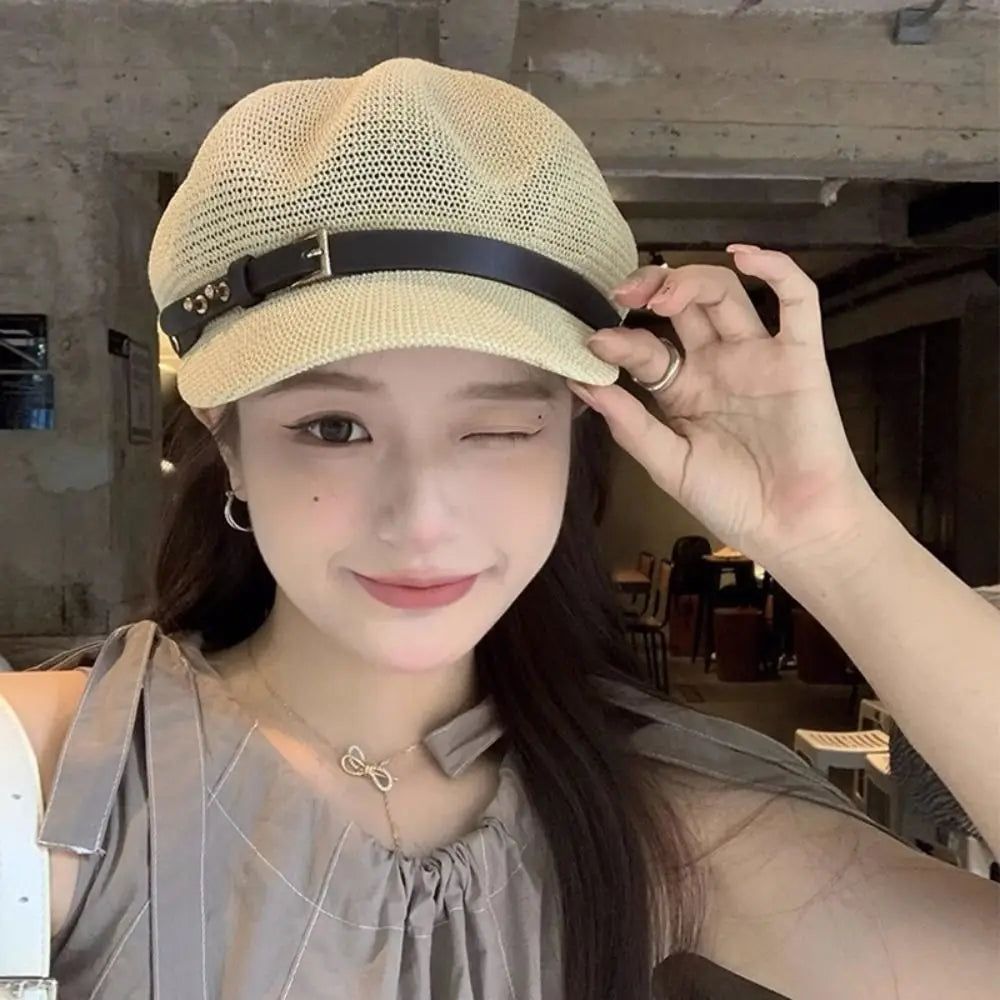 Straw newsboy cap women