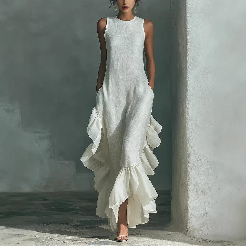 White ruffle maxi dress