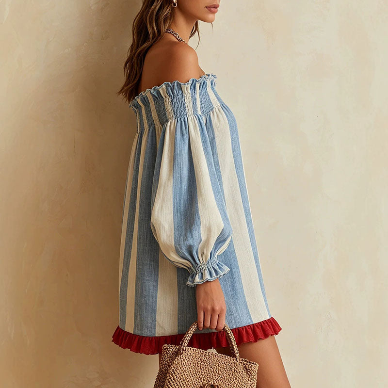 Puff sleeve striped dress