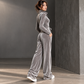 Gray velvet wide leg jumpsuit