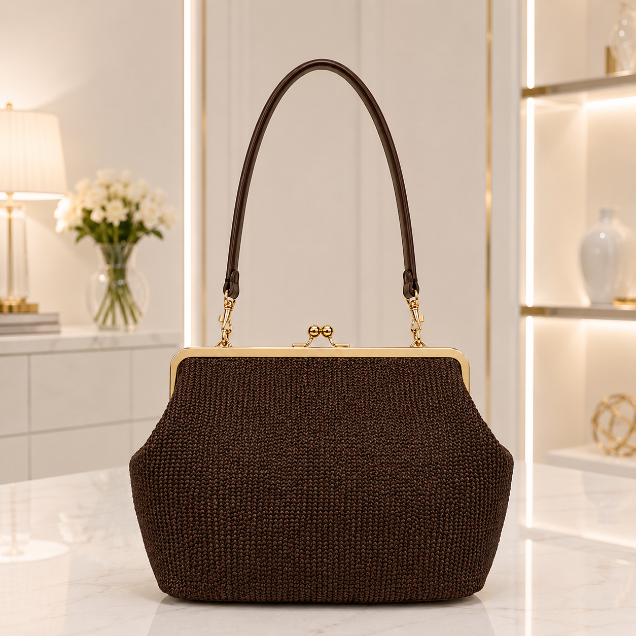 Kiss Lock Straw Bag