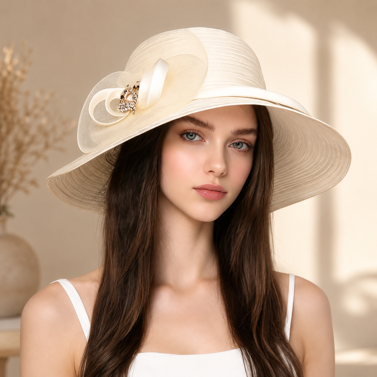 Cream ribbon dress hat