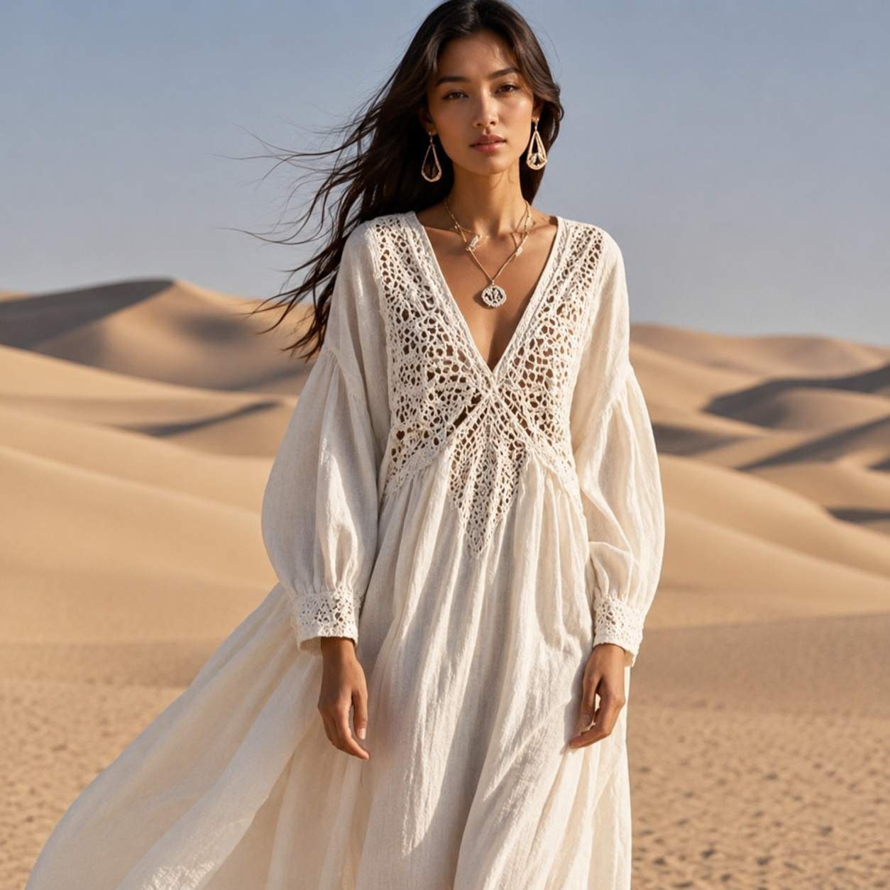 White Crochet Boho Maxi Dress