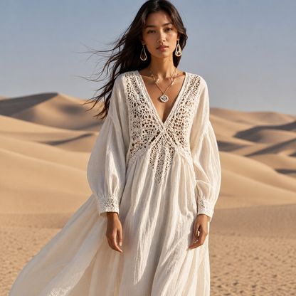 White Crochet Boho Maxi Dress