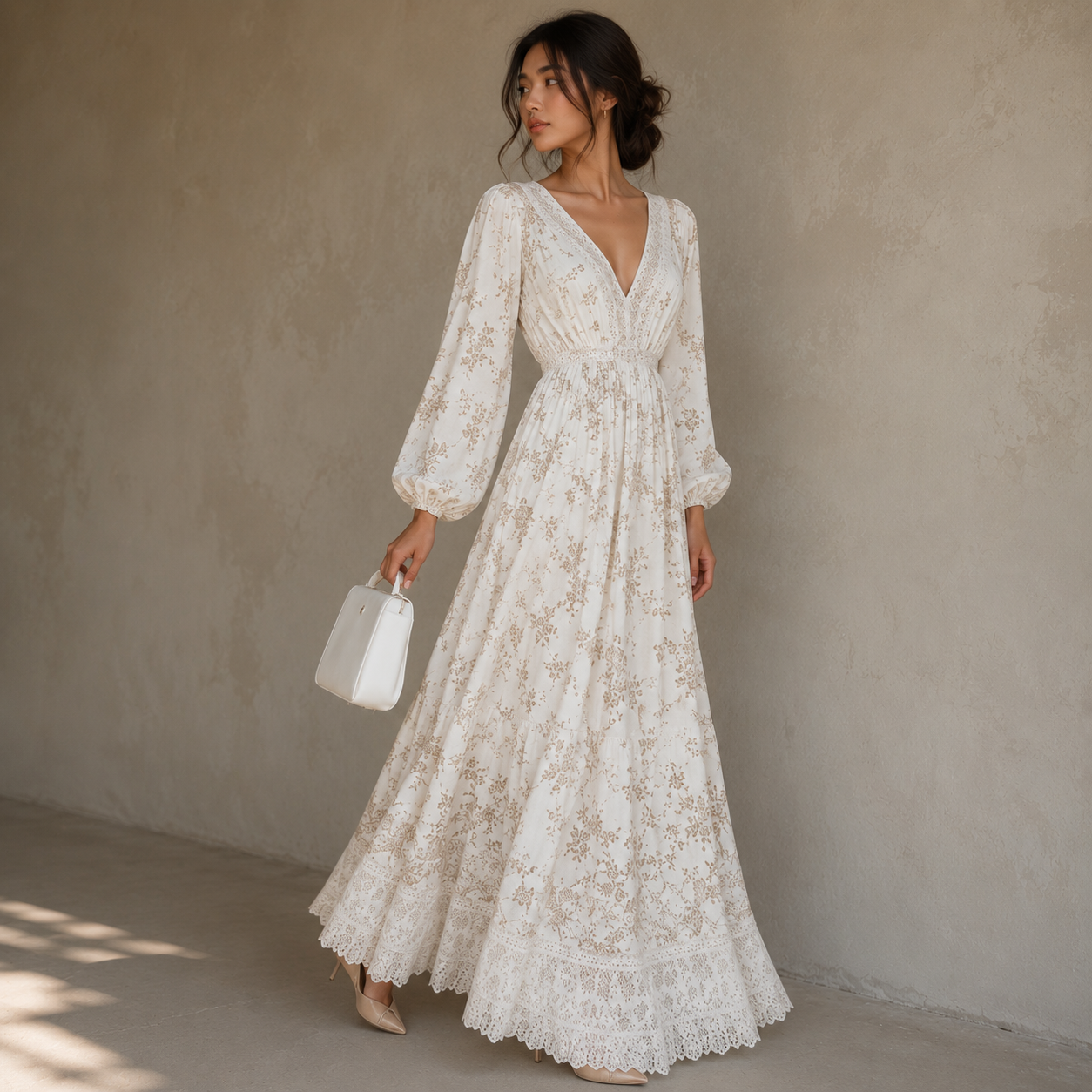 Puff sleeve floral maxi dress