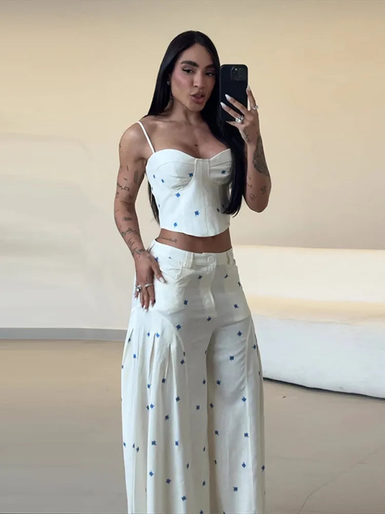 White bustier pants set