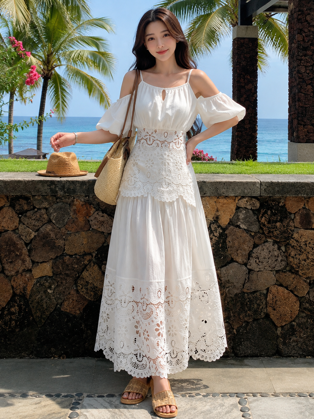 White lace maxi skirt