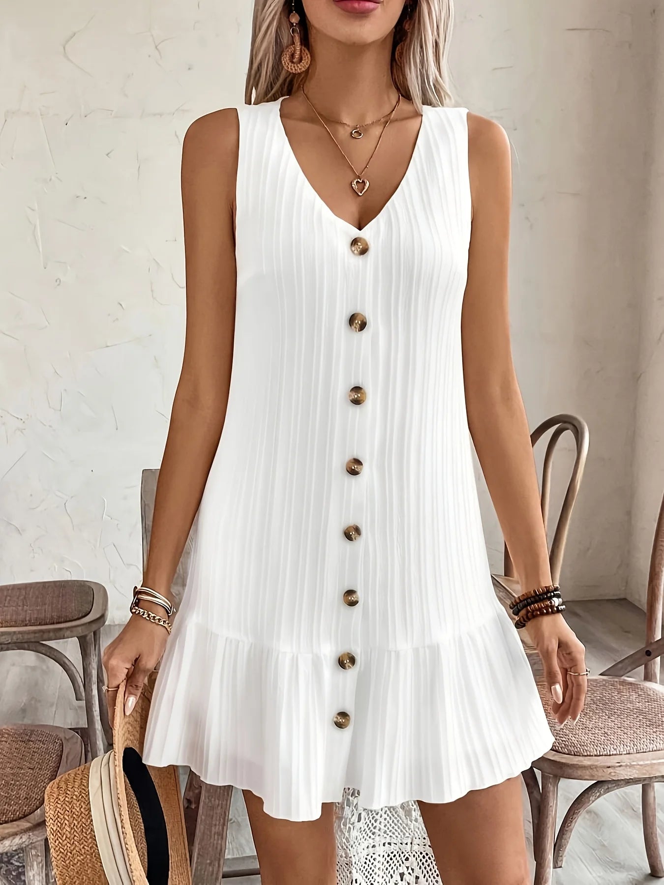 V-neck pleated summer dress