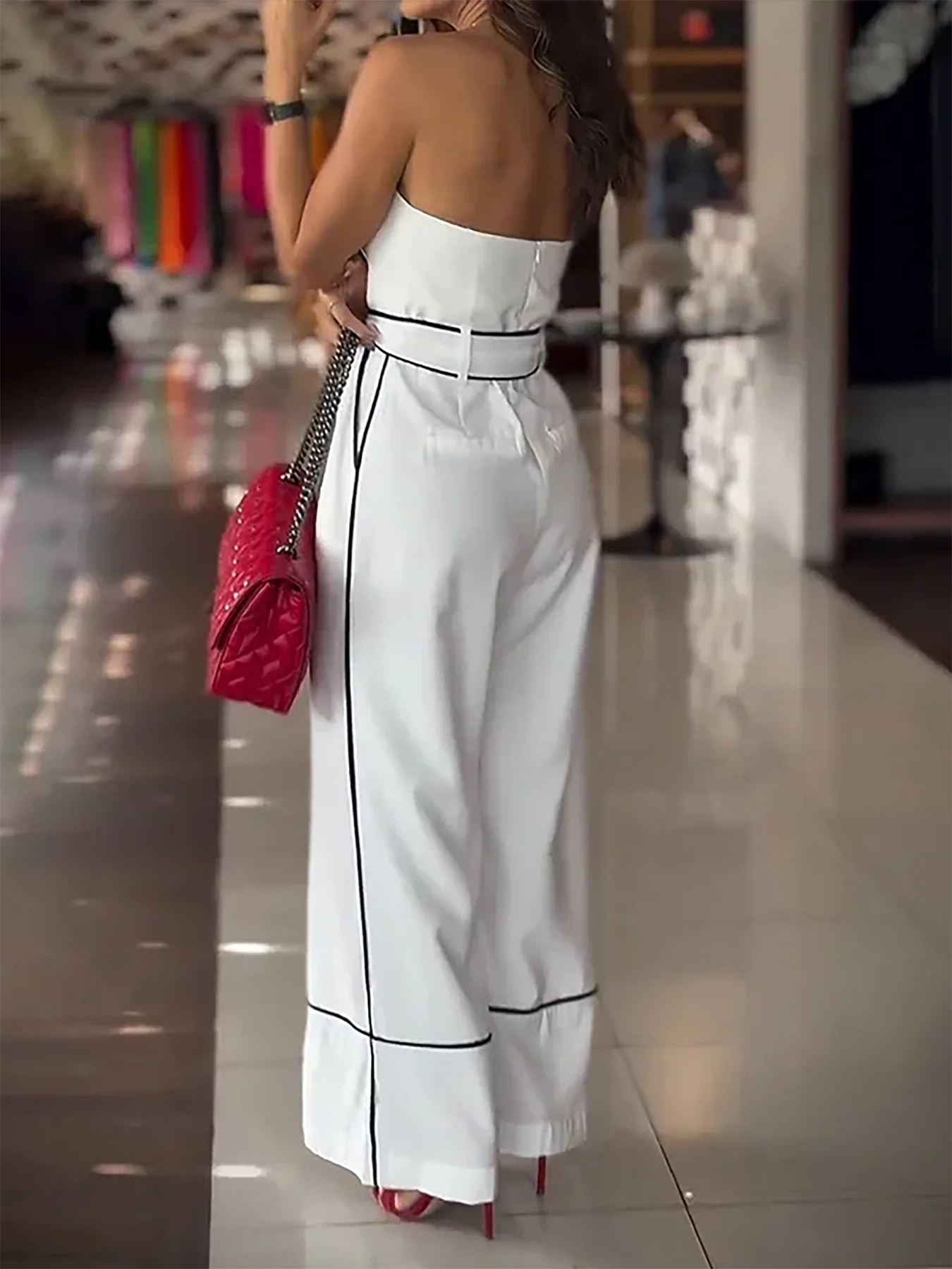 White tie-waist jumpsuit outfit