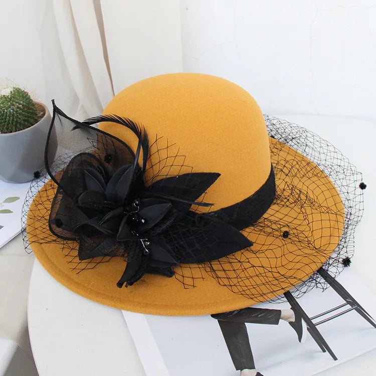 Floral Feather Accent Hat
