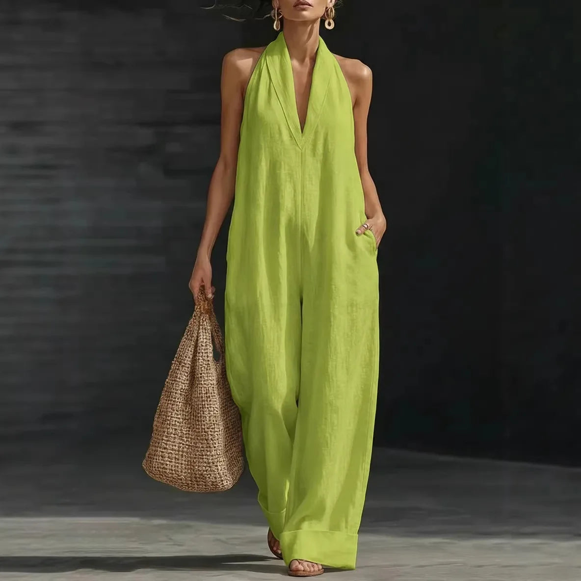 Halter Neck Pocket Jumpsuit