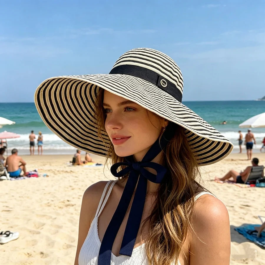 Striped floppy sun hat