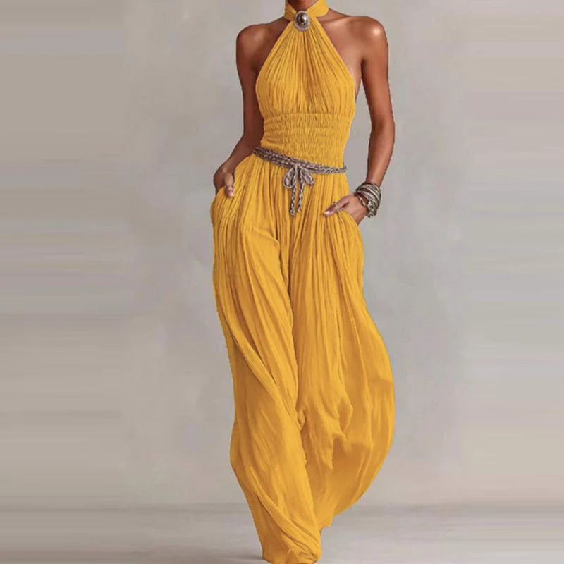 yellow wide leg jumpsuit