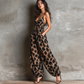 Tie front leopard jumpsuit