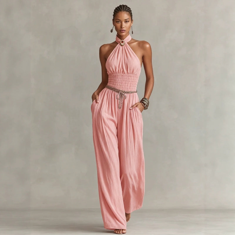 Elegant pink halter jumpsuit