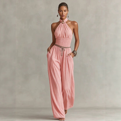 Elegant pink halter jumpsuit