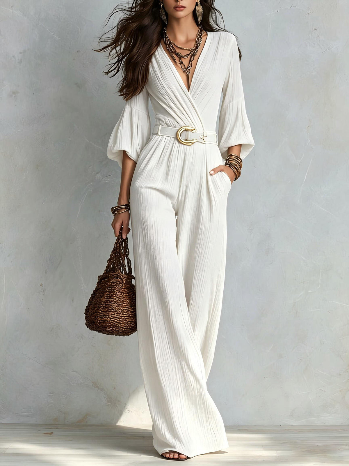White wide leg jumpsuit