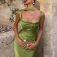 Elegant Green Square Neck Evening Dress