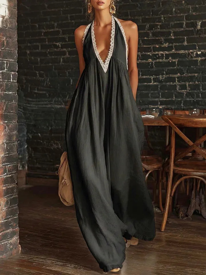 Black lace trim jumpsuit