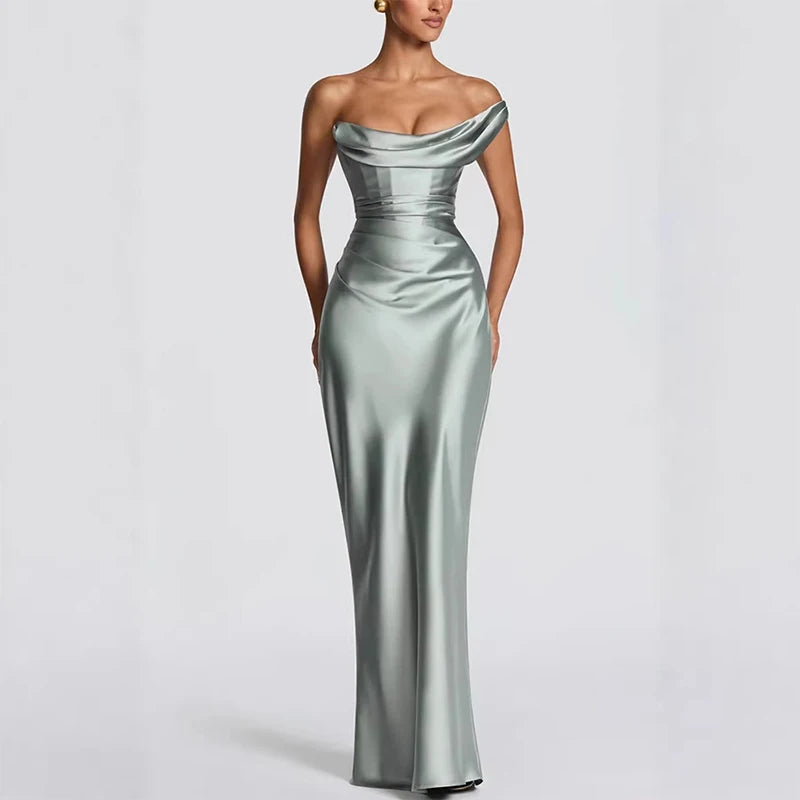 Elegant one-shoulder satin dress