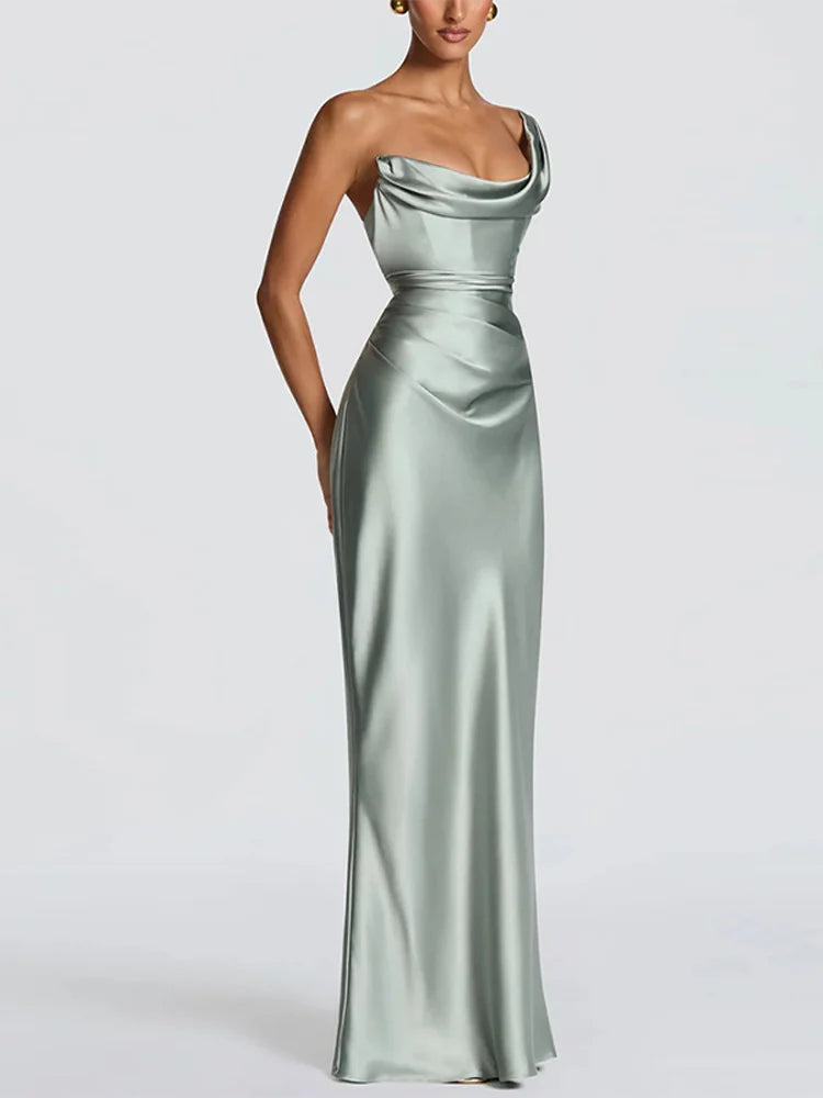 One shoulder satin dress