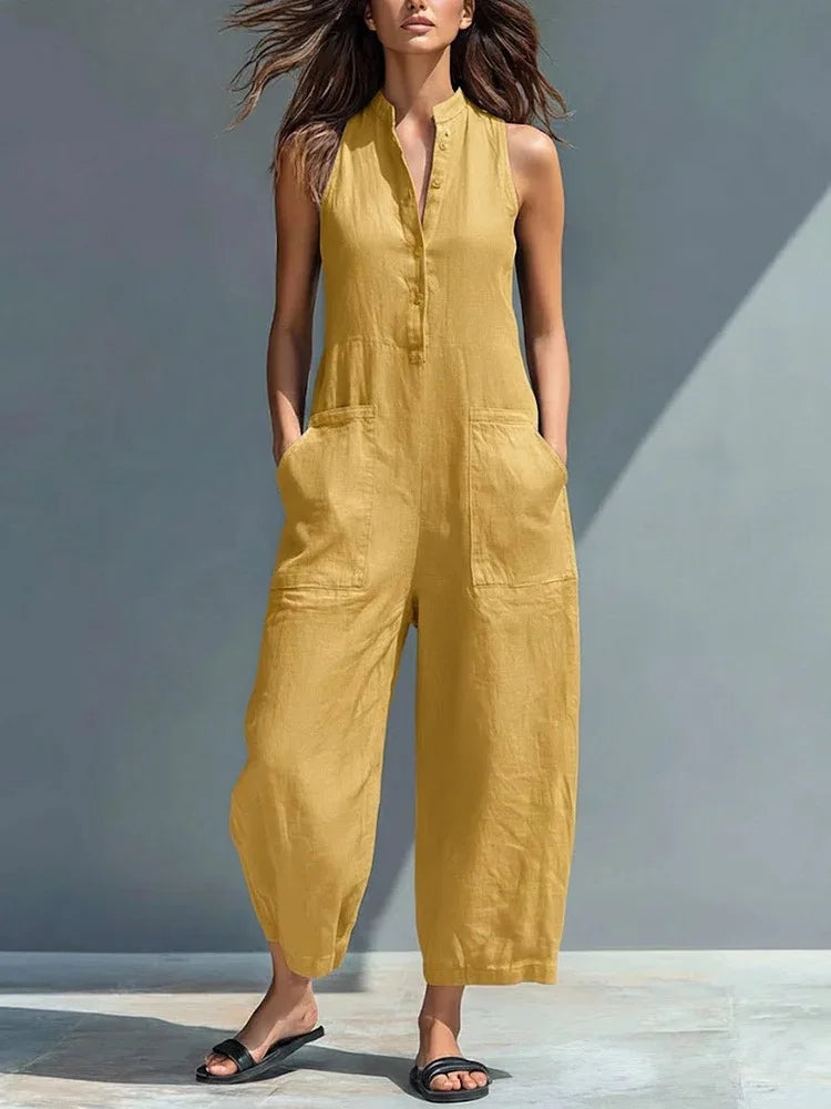 Yellow Sleeveless Pocket Jumpsuit