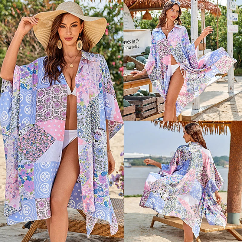 Purple pink floral coverup