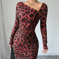 Red leopard midi dress