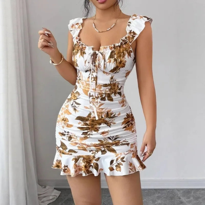 Ruffle shoulder mini dress