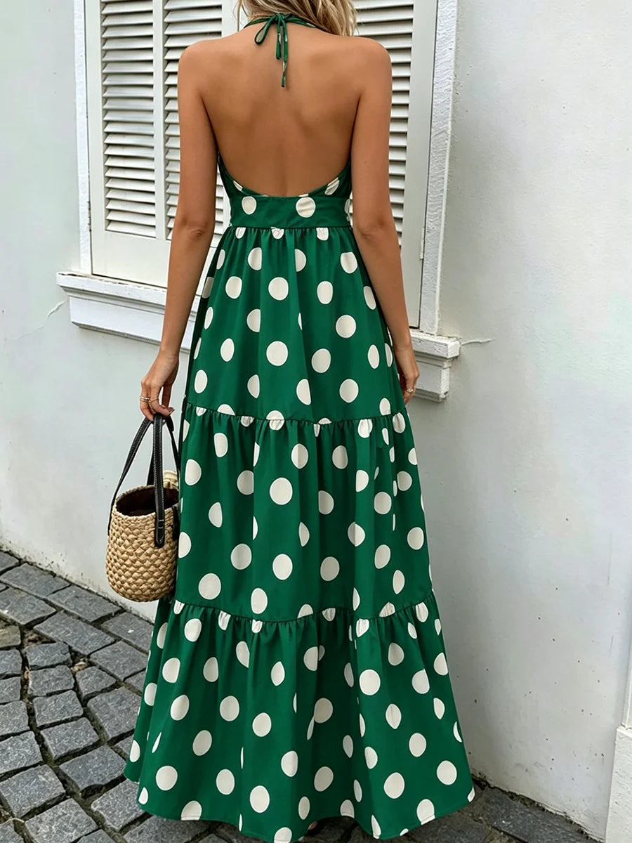 Green halter maxi dress