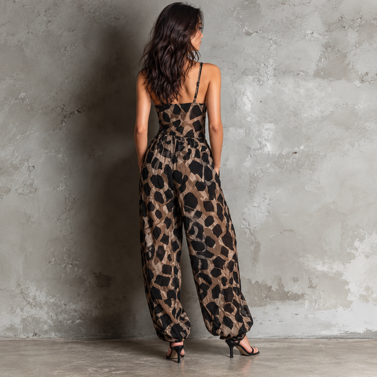 Spaghetti strap animal jumpsuit