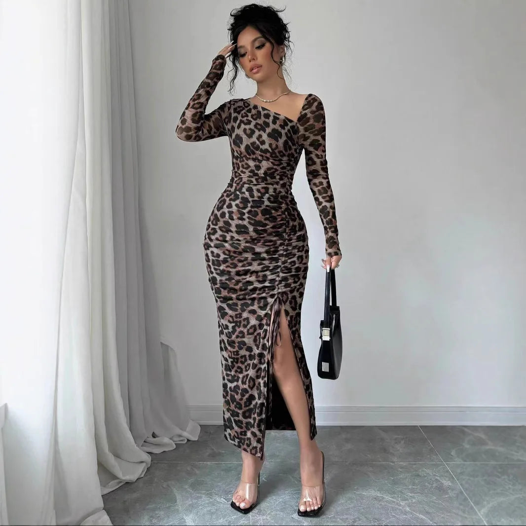 Leopard print ruched dress
