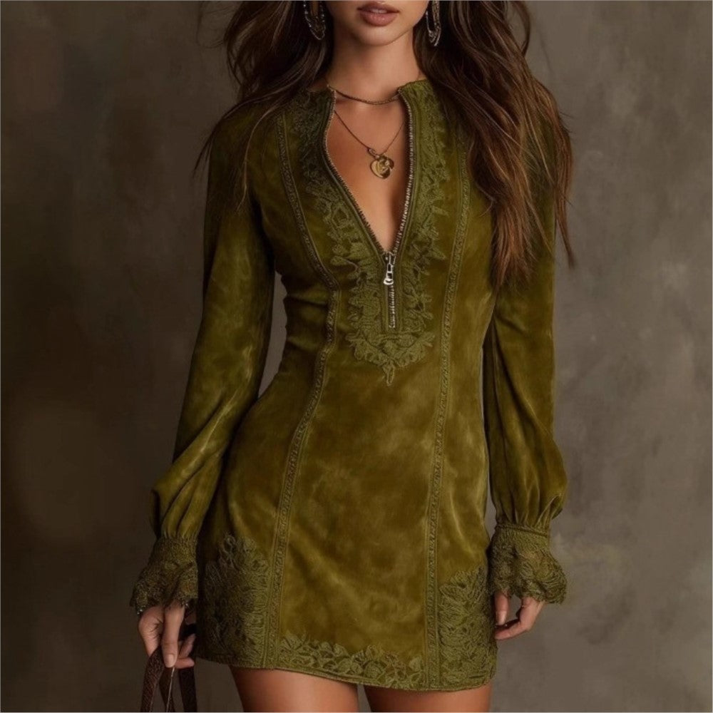 Boho faux suede mini dress