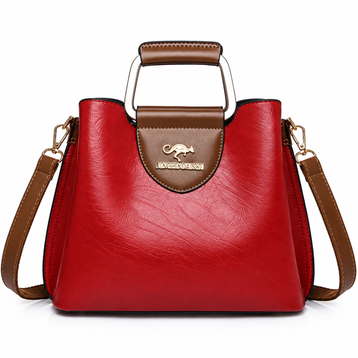 Metal handle shoulder handbag