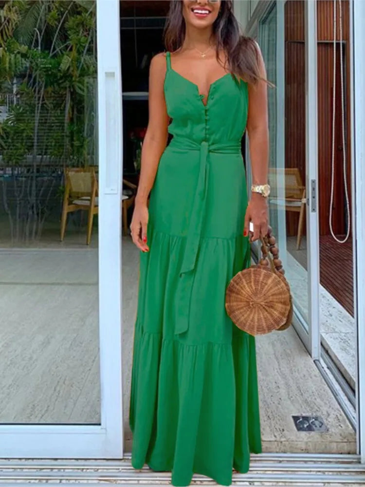 Green tiered maxi dress