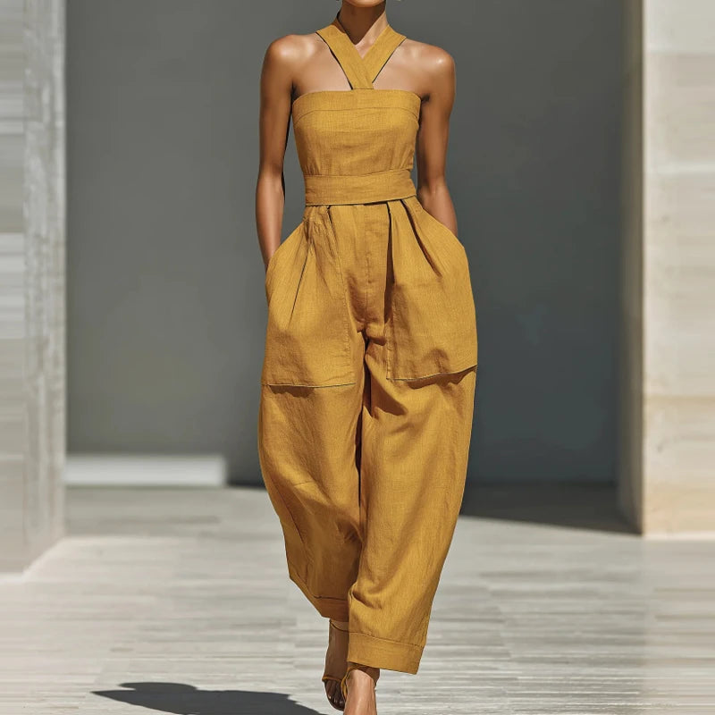 Halter Neck Wide Jumpsuit
