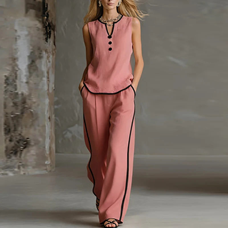 Contrast Trim Pants Set