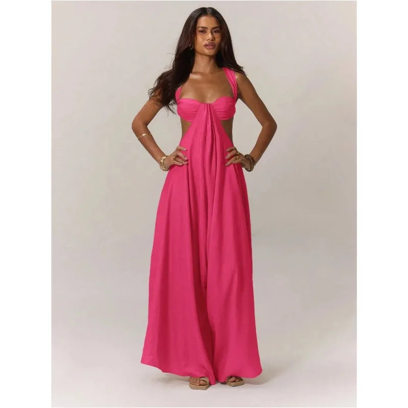Pink Cut Out Wide Leg Jumpsuit