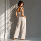 Tie Shoulder Striped Jumpsuit