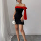 Black off shoulder mini dress