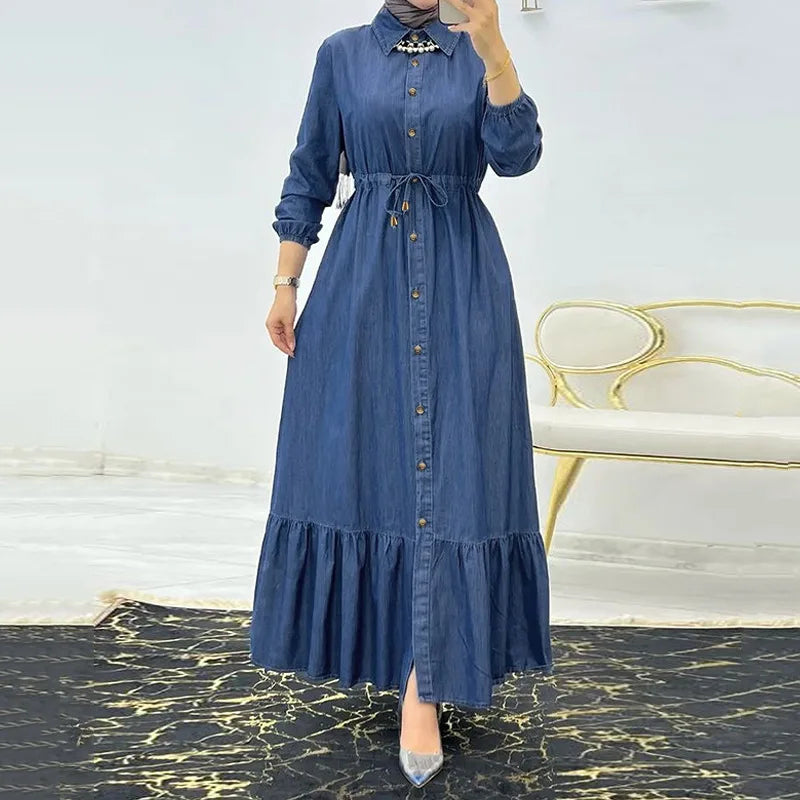 Blue button-down maxi shirt dress