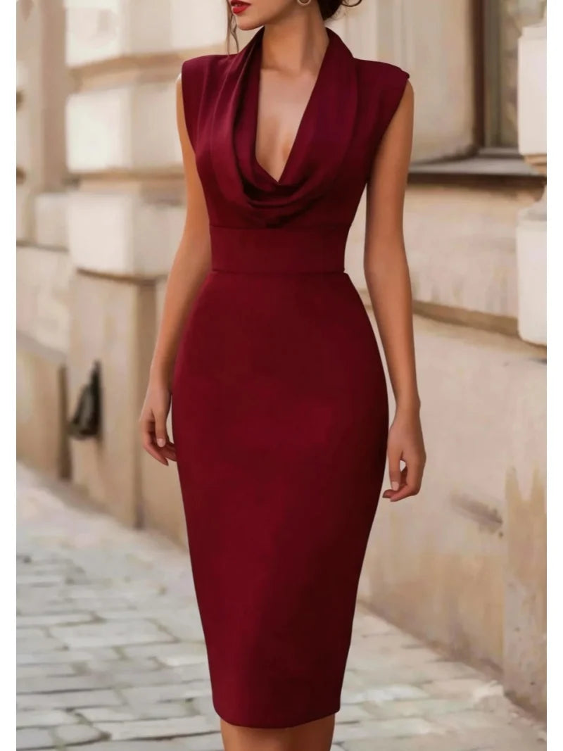 Burgundy fitted midi dress