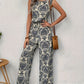 Cream navy boho jumpsuit