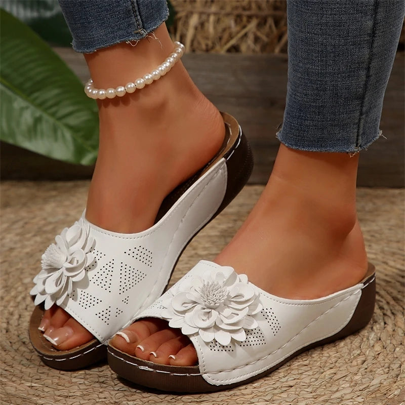 Floral comfort wedge sandals
