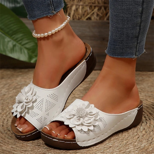 Floral comfort wedge sandals