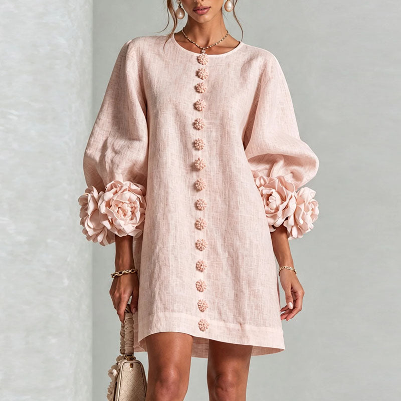 Pink flower cuff mini dress