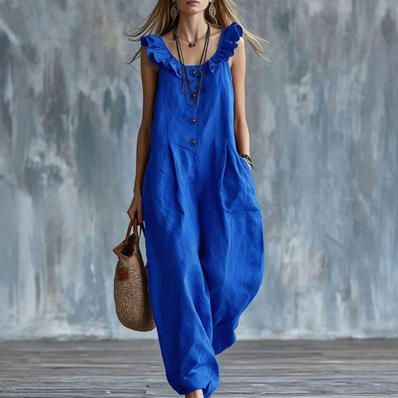 Button front loose jumpsuit