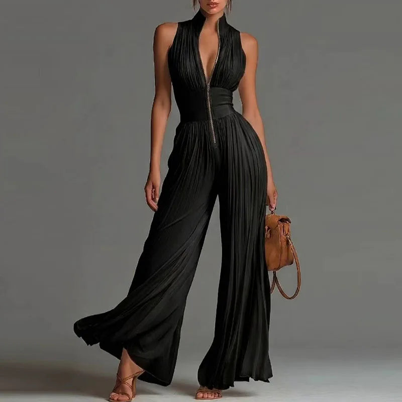 Zip front sleeveless jumpsuit